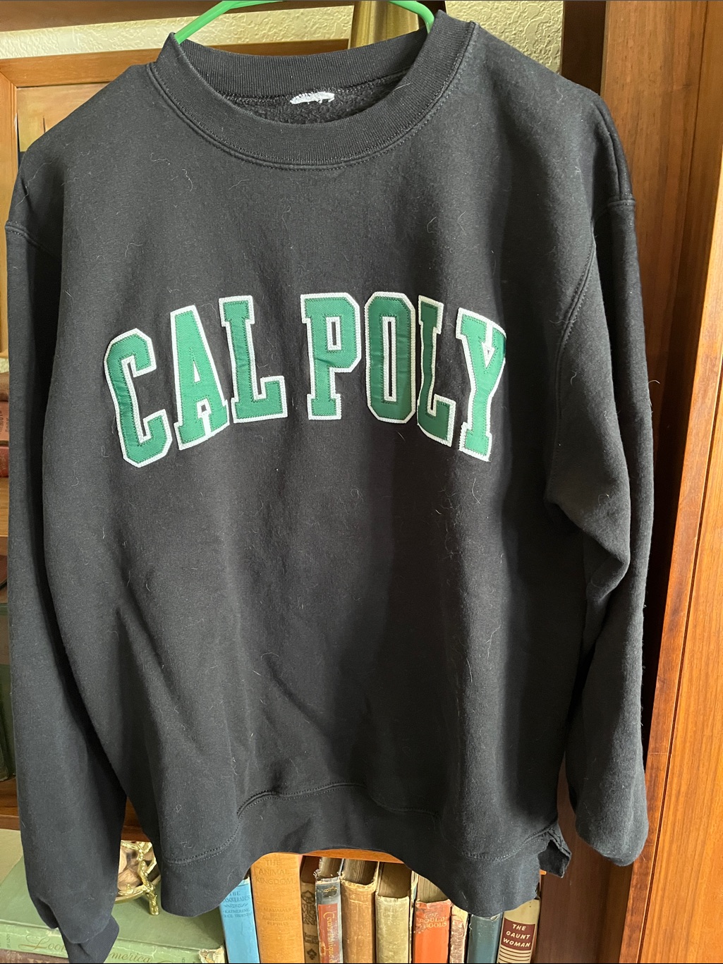 Black Crewneck Sweatshirt With Green Lettering